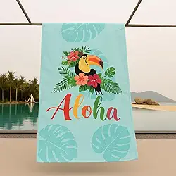 Toalha Estampada Grande 1,40m x 70cm Macia Absorve Piscina Praia Várias Dona Delicada Modelo (TUCANO ALOHA)