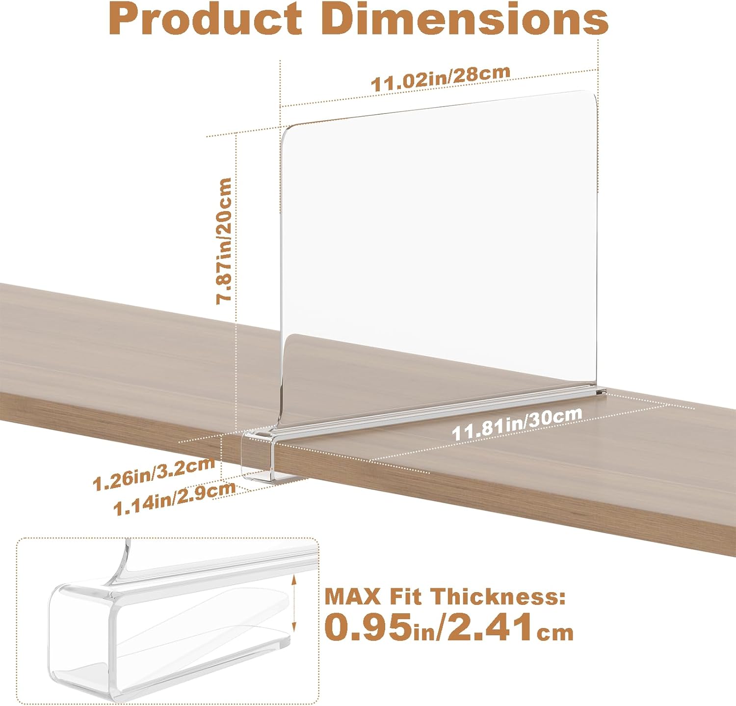 Clear Shelf Dividers for Closet Organization, Pack of 12, Acrylic Shelf Dividers, Closet Organizers and Storage, Purse Organizer, Fits Clothes Bag Towel, for Bedroom Kitchen Bookshelf