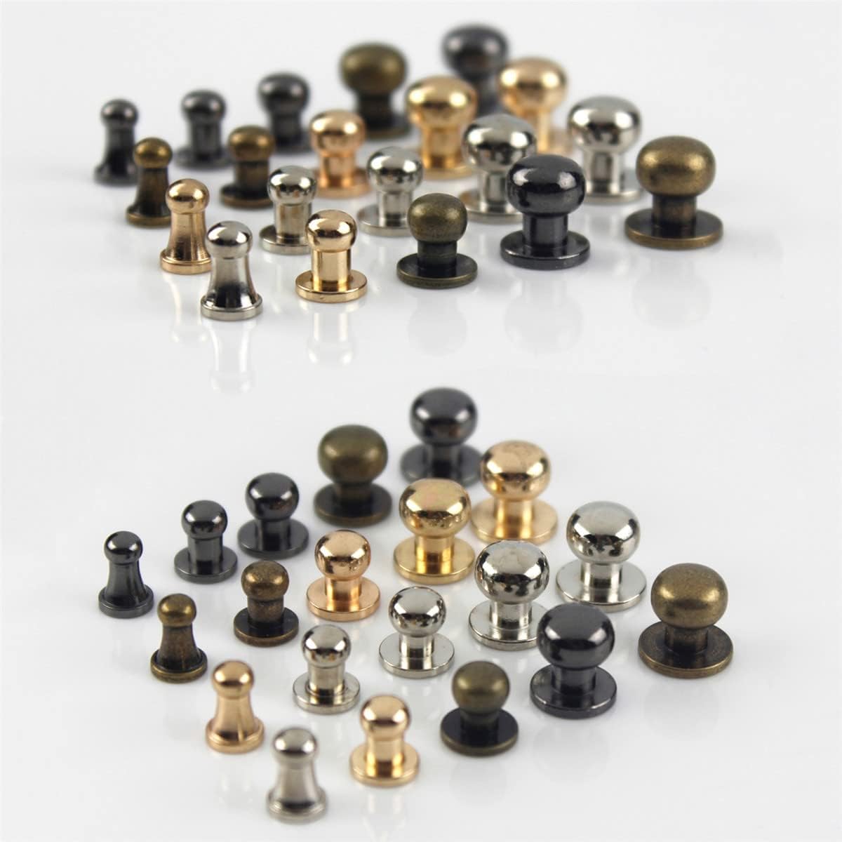 100 Set Stainless Steel Leather Rivets Cap, Round Head Button Stud Screws, Slotted Screws Metal Studs Nail Rivet Leather Rivets Craft Belt for DIY Craft Leather Craft Repairs Decoration