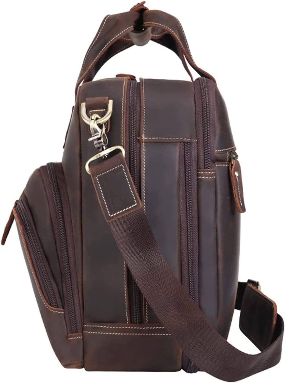 Crazy Horse Leather 17 Inch Laptop Bag Expandable Briefcase Classic Business Messenger Shoulder bag