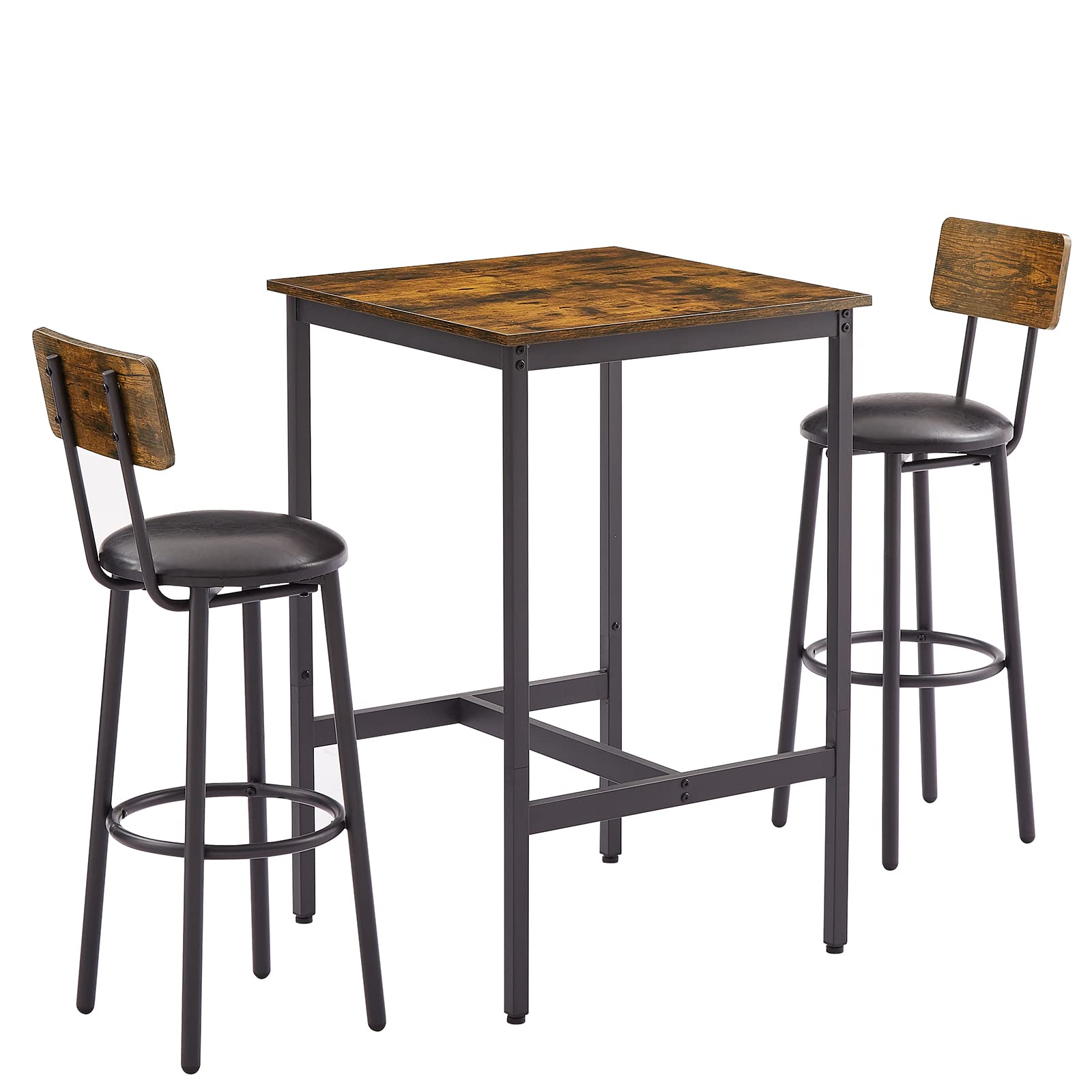 (incomplete)CALABASH 3-Piece Bar Table and Chairs Set for Small Space, Bar Set with Square Table and PU Stools, Coffee Table Set for 2,Breakfast Table with Footrest and for Home & Kitchen Dining Room (Brown)
