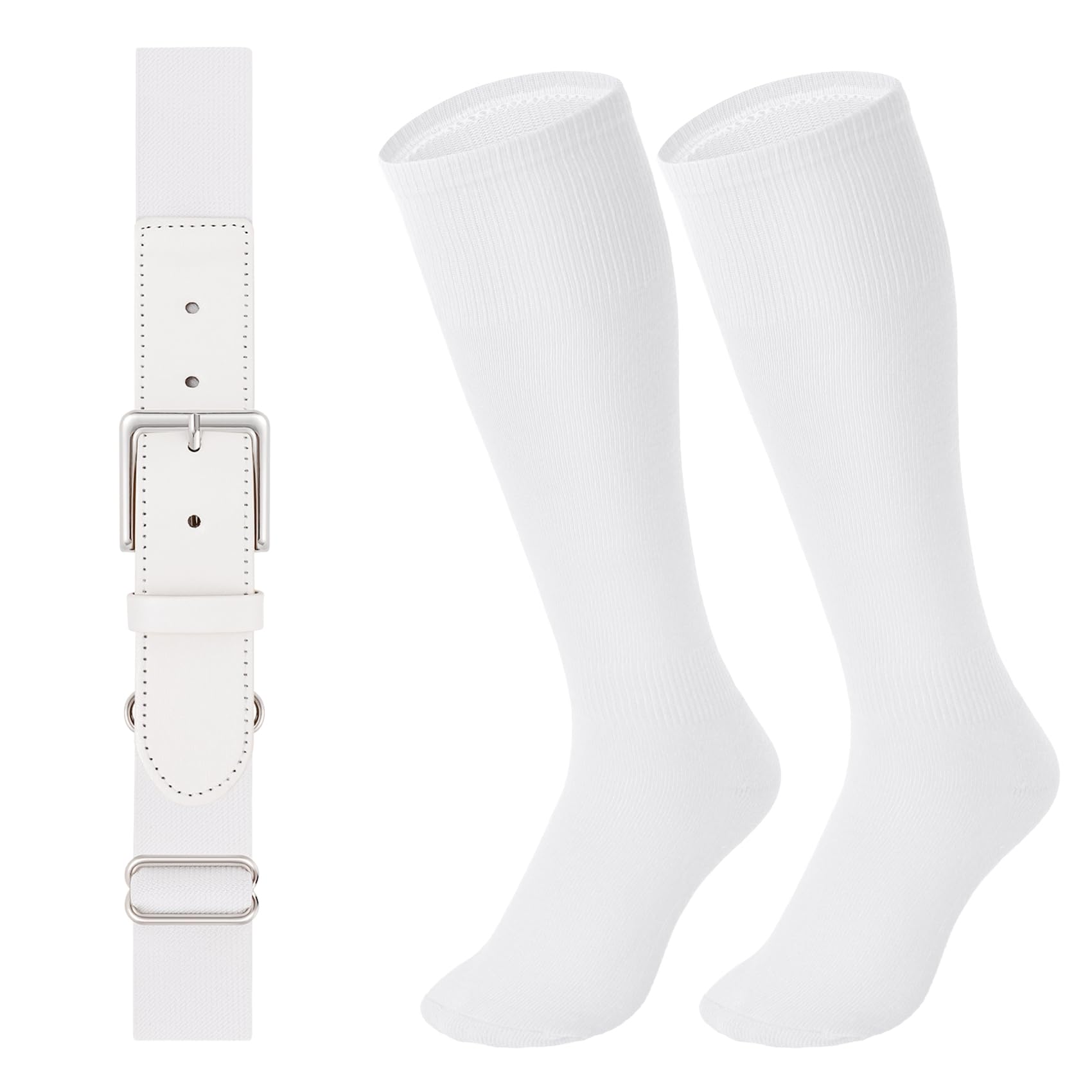 LEACOOLKEY Baseball Belt and Socks Combo Set Adjustable Softball Socks and Elastic Belt for Youth and Adult