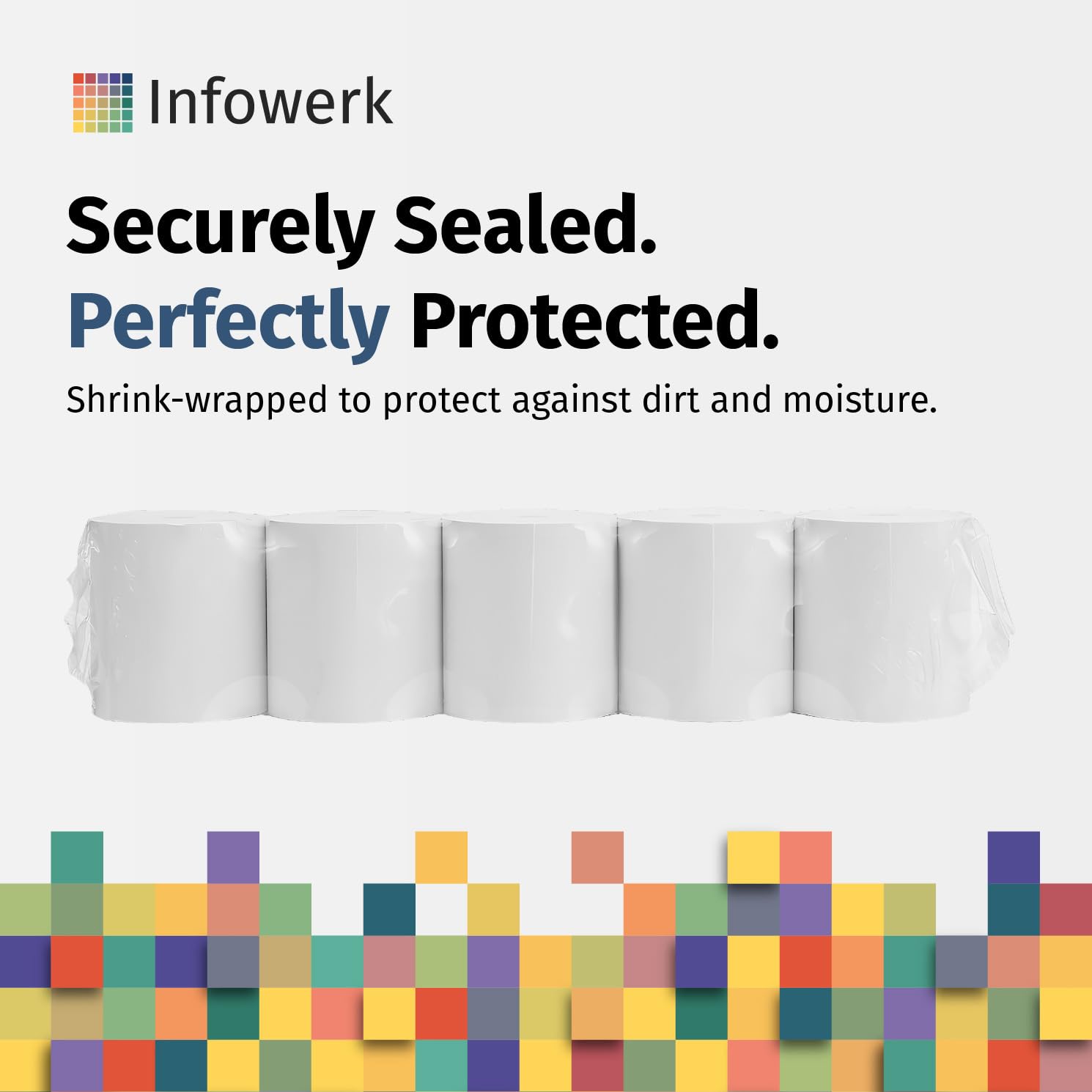 Nowość: Infowerk rolki termiczne/rolki kasowe, 100 rolek, 57 mm x 50 mm x 12 mm, 32 m, certyfikat PEFC, certyfikat środowiskowy, do EPSON, IBM i wielu innych.