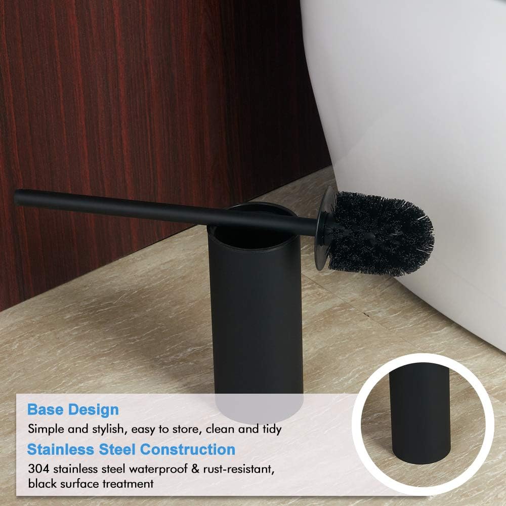 Nеw Dеаl SUNTAI Round Toilet Brush Holder Stainless Steel 304 Bathroom Accessory Standing for Bathroom(Black)
