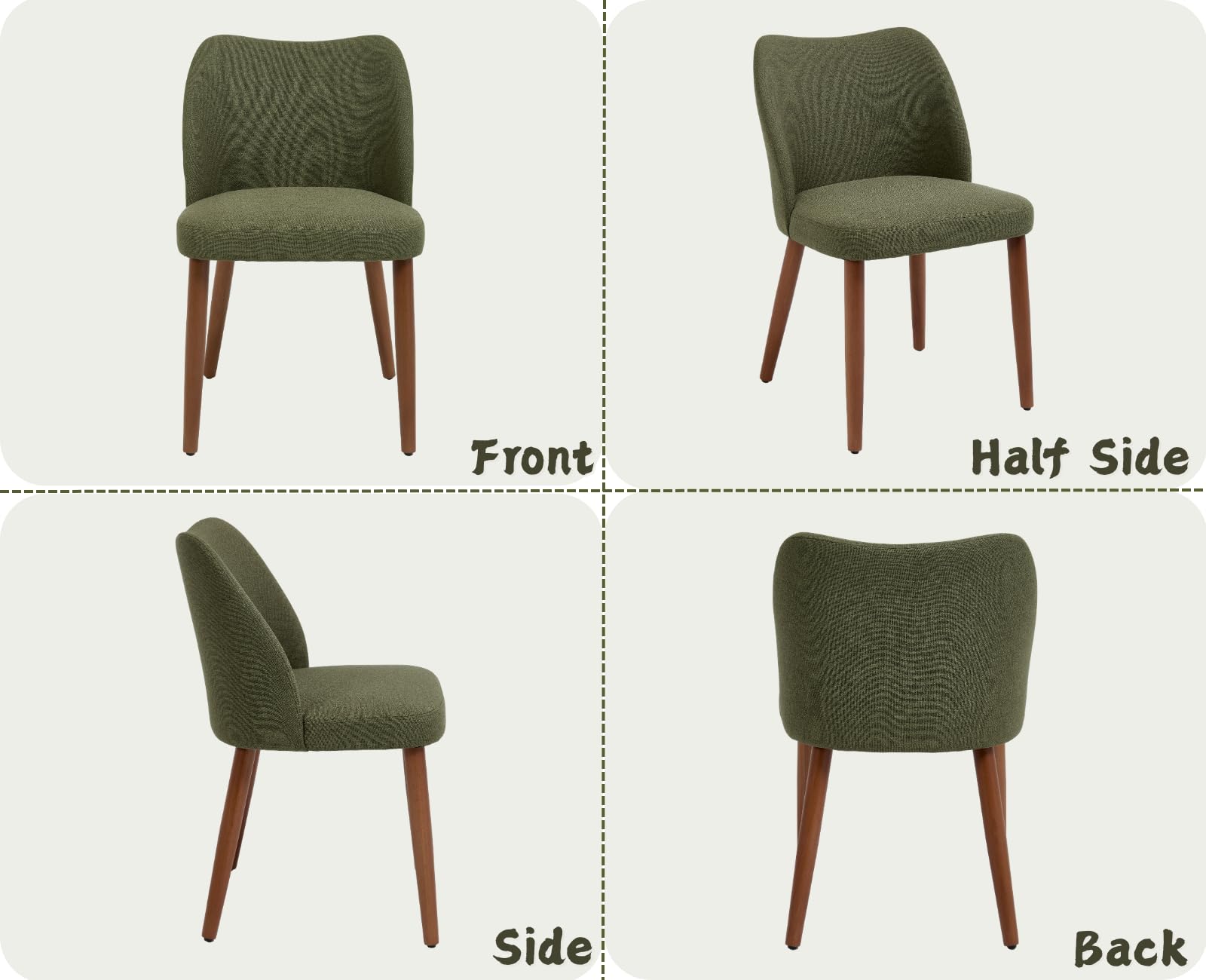 chairus 2 PZ Sedie da Pranzo in Tessuto di Lino con Gambe in Legno, Verde | Sedia Cucina con Schienale Curvo Sedia Imbottita Sedie Moderna per Sala da Pranzo/Soggiorno/Ristorante