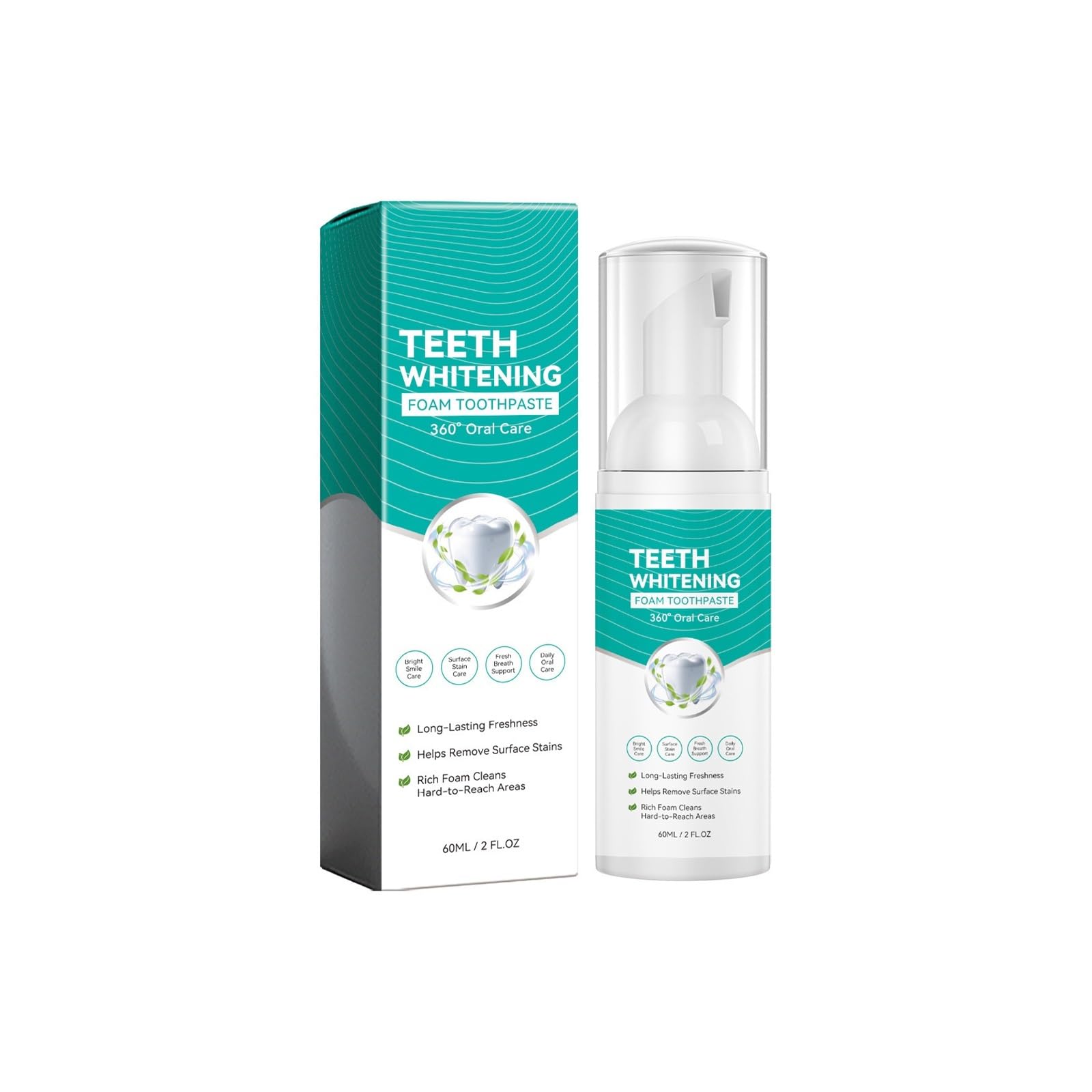 Mousse blanqueadora de dientes tipo bomba 60 ml | La espuma se dispensa directamente, cubriendo finamente los dientes for eliminar los residuos.(2pcs)