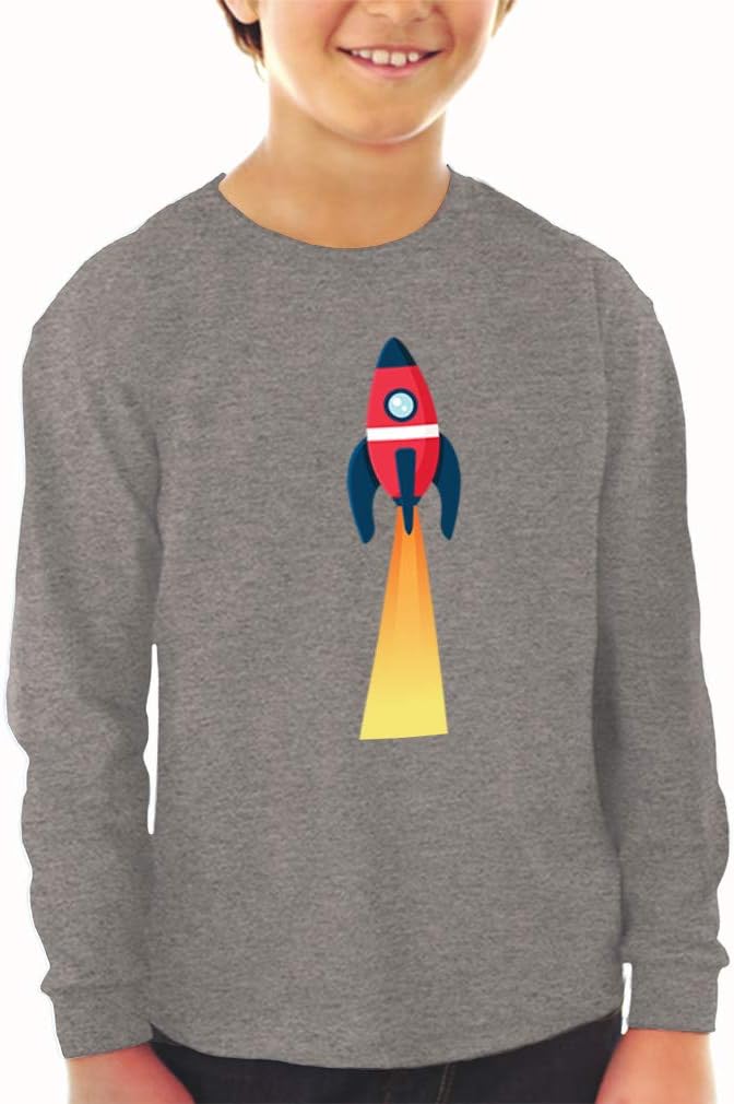 Kids Long Sleeve T Shirt Space Ship Rocket Style C Cotton Boy & Girl Clothes Funny Graphic Tee Royal Blue Design Only 4T