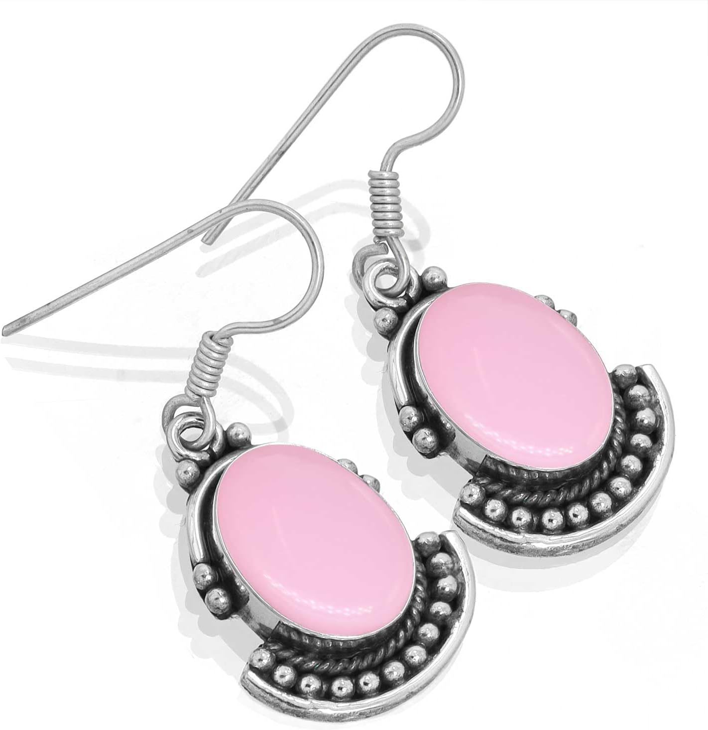 Boho Handmade Jewelry Natural Gemstone Carnelian, Moonstone, Rose Quartz, Amber Oval 925 Sterling Silver Overlay Drop Dangle Earring For Women