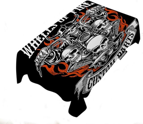 Moslion Mantel de motocicleta de 52 x 70 pulgadas con cita original de calavera de fuego, piezas personalizadas, mantel rectangular de velocidad