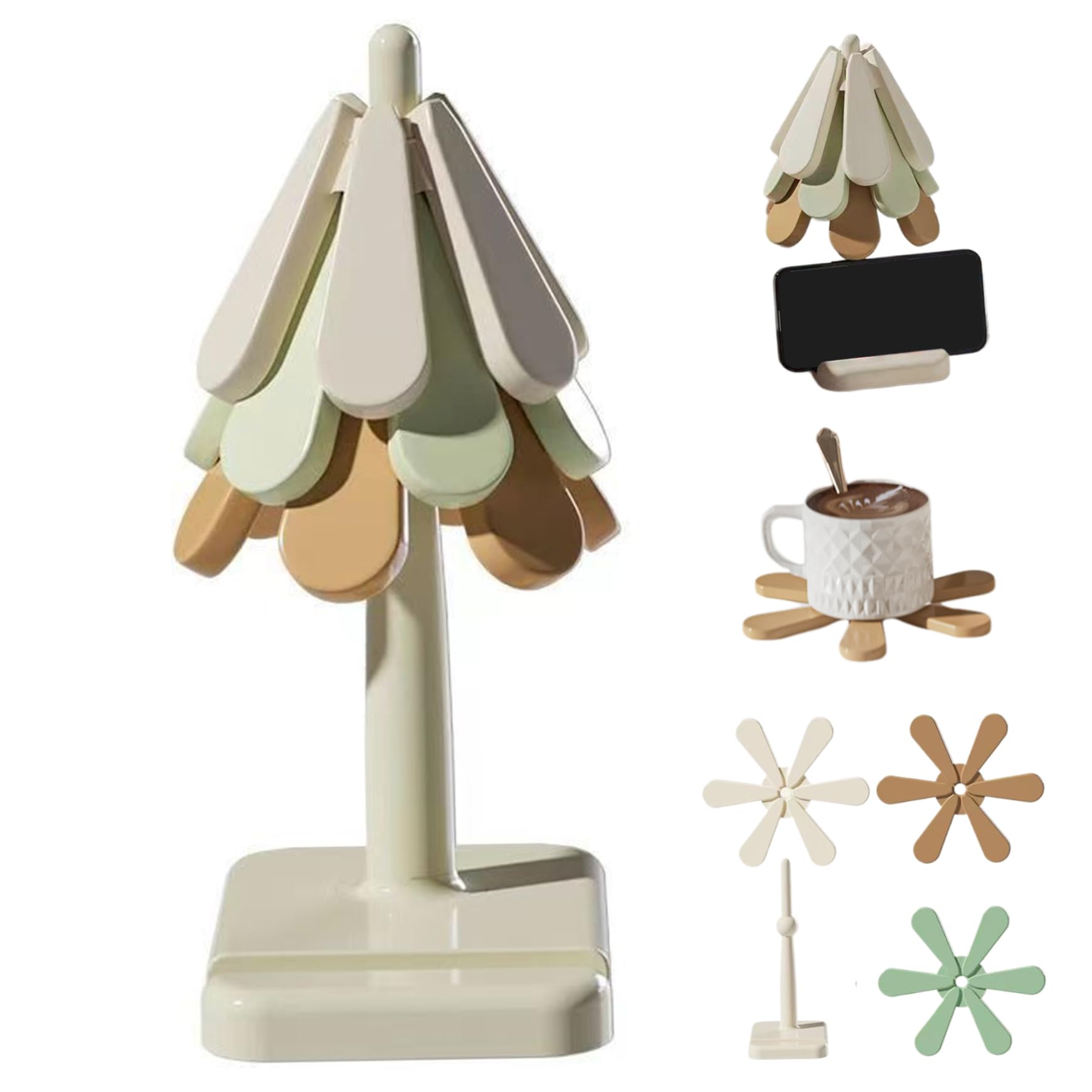 Coasters d'arbres silicone 3pcs avec support pliable pour plats chauds