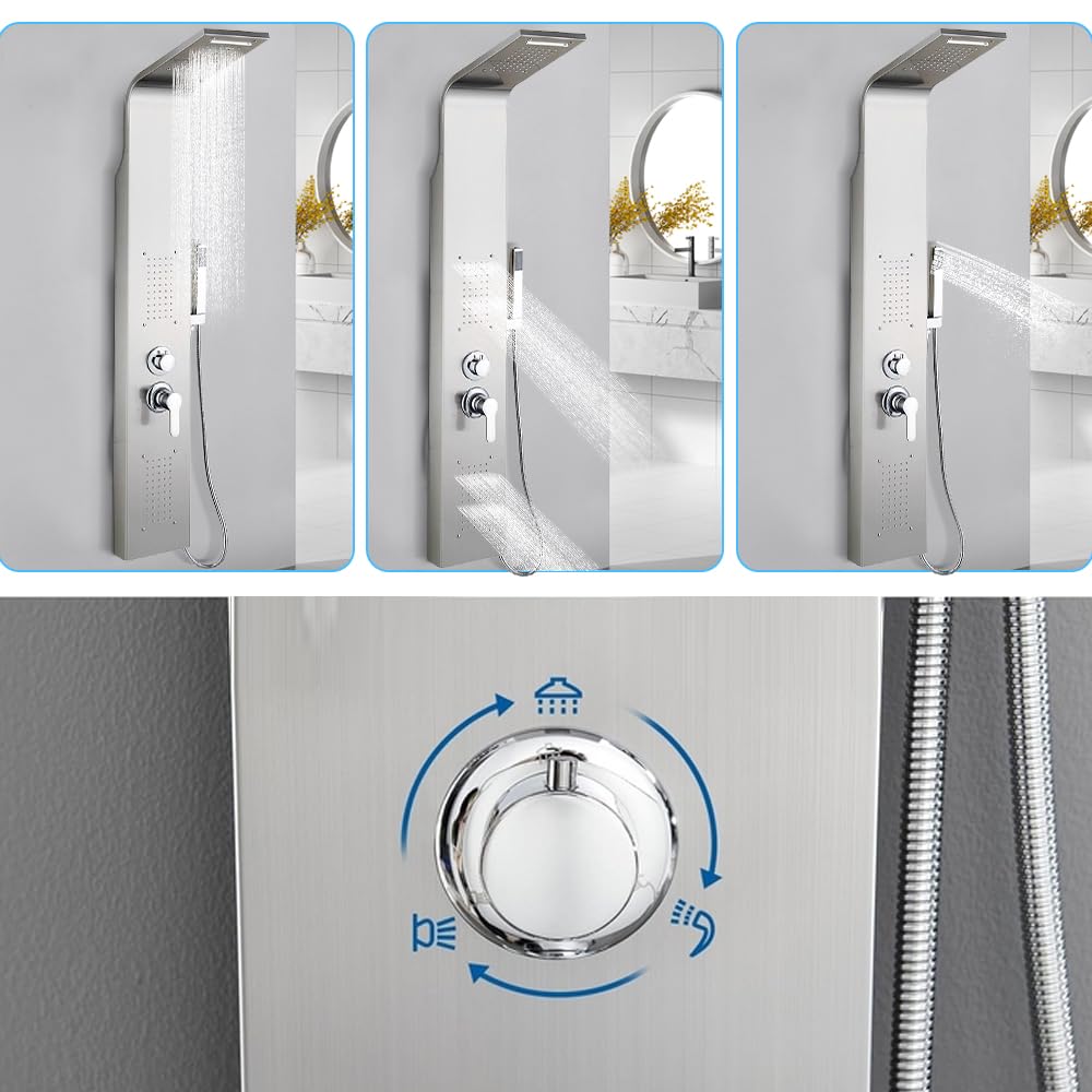 Système De Douche Thermostatique Avec Douche Et Cascade,Colonne douche en acier inox, douche à pluie, douche de massage et douche cascade pour salle de bain-15 * 47 * 130cm-acier inoxydable