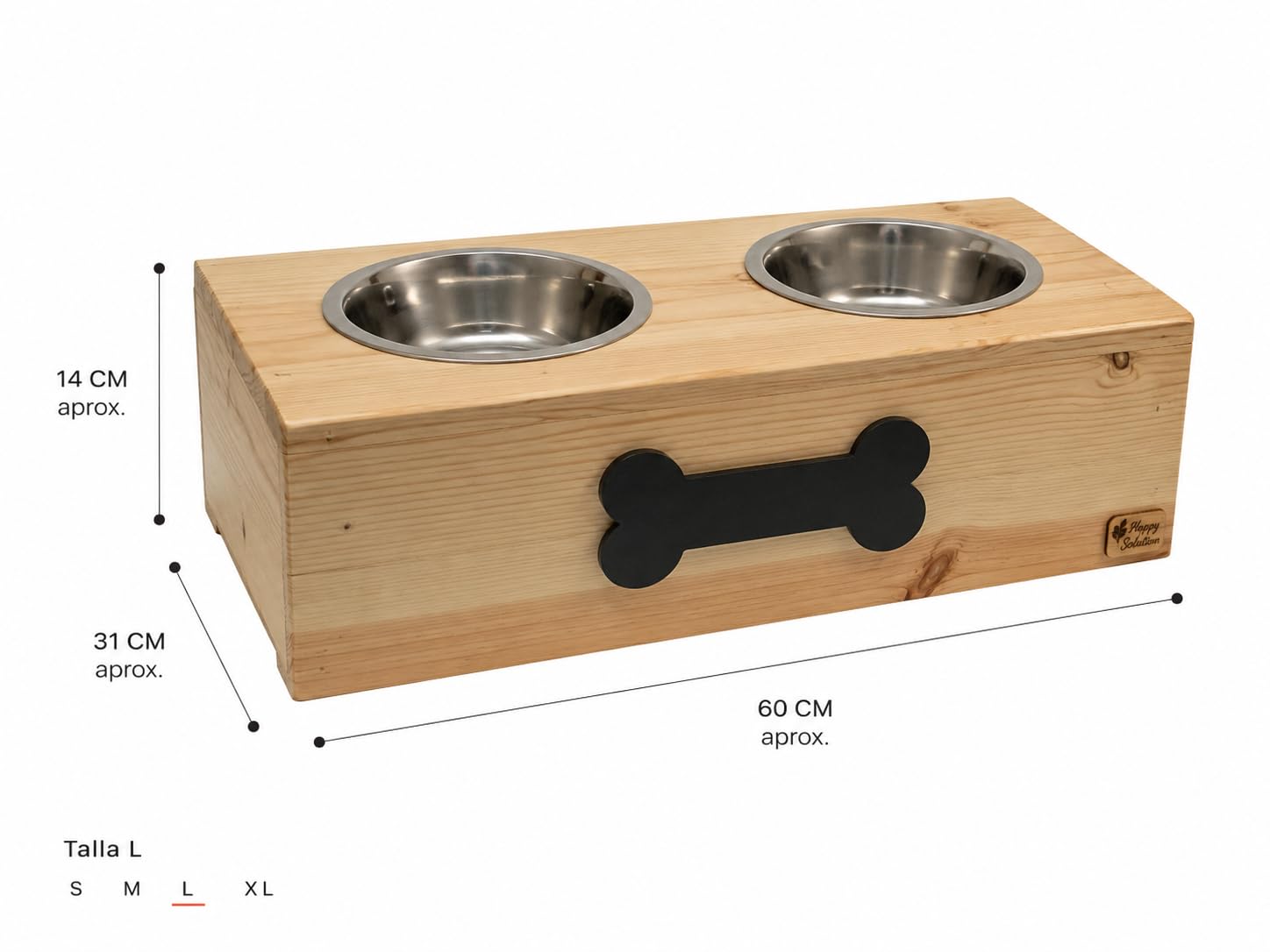 Comedero y Bebedero para Perro | Comedero Doble de Acero Inoxidable | Boles con Soporte Antideslizante | Hecho a Mano (L)