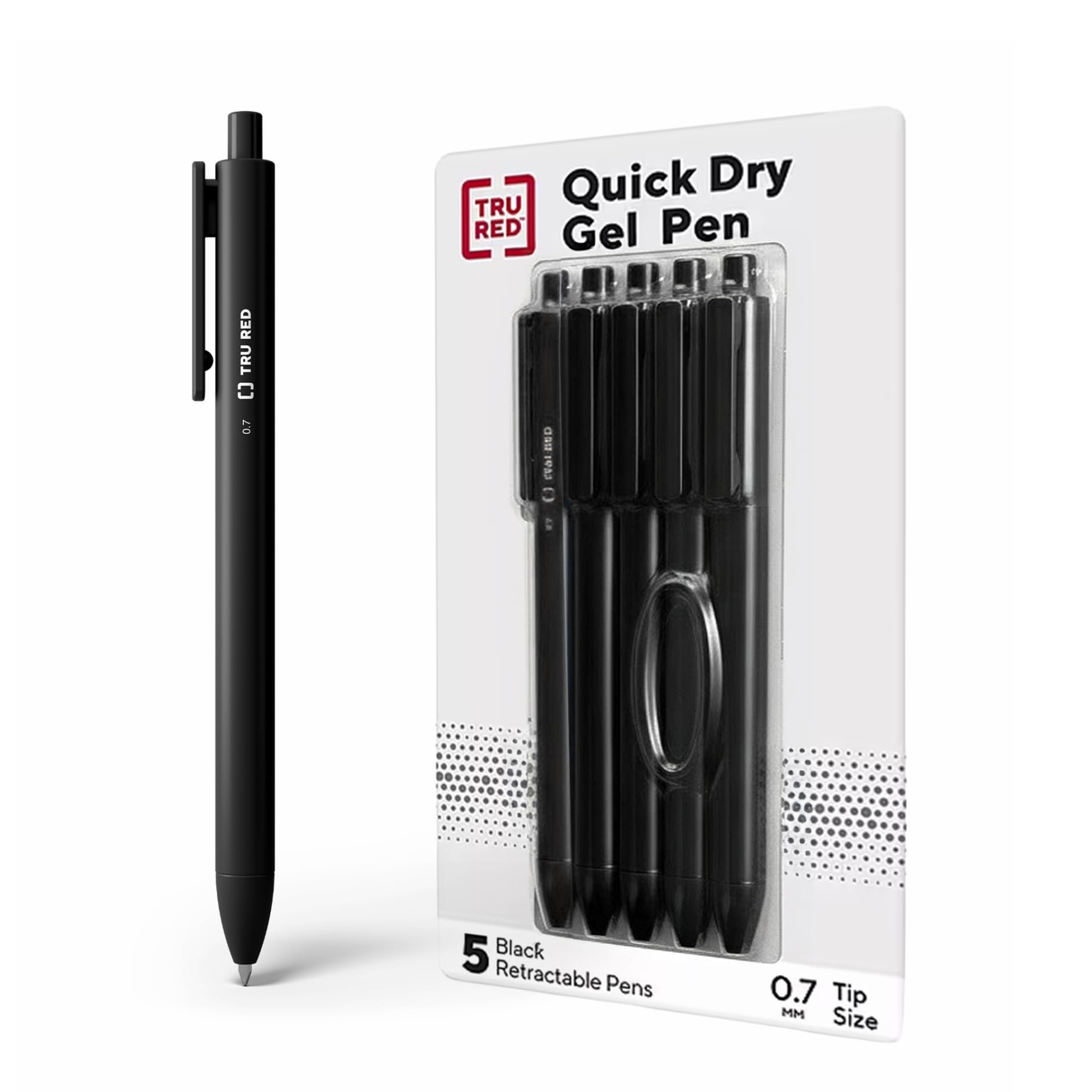 TRU RED Retractable Gel Pens, Medium 0.7mm, Black Ink, 5-Pack