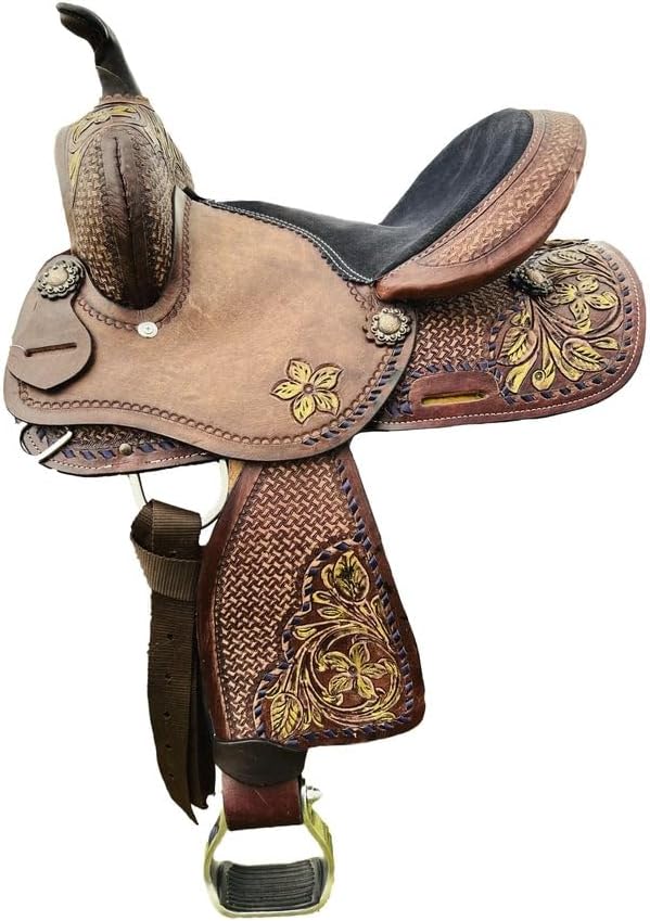 Horse Saddle Leather Western Barrel Racing Handmade Premium Comfort Horse Saddle for Best Riding Trail Equestrian Tooled Carved Size: 10-18 inches Seat Available, UG26