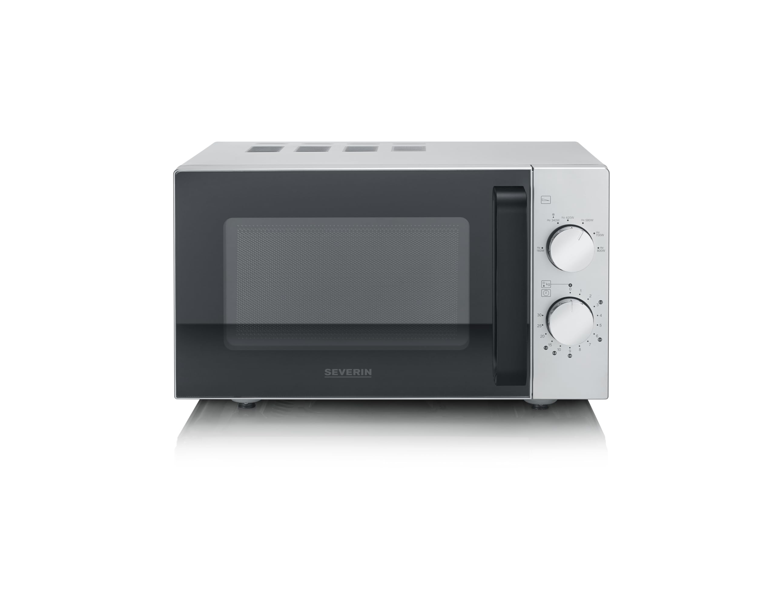 SEVERIN Solo kuchenka mikrofalowa ze szklanym dnem, bez talerza obrotowego, równomierne ogrzewanie, z 6 poziomami mocy, dwa pokrętła, 20 l, 800 W, matowa/czarna/stal nierdzewna, MW 9184