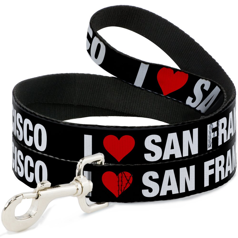 Laisse Buckle Down I Heart San Francisco抗拉扯 6 pieds de long pour grand confort