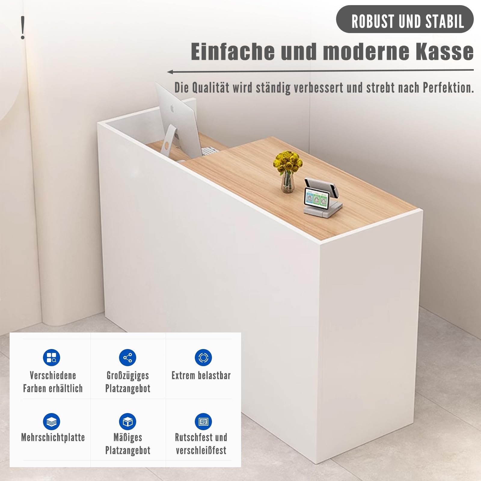 Empfangstheke aus Holz mit Stauraum 80-200 cm Kassentisch für Büro Praxis Friseursalon