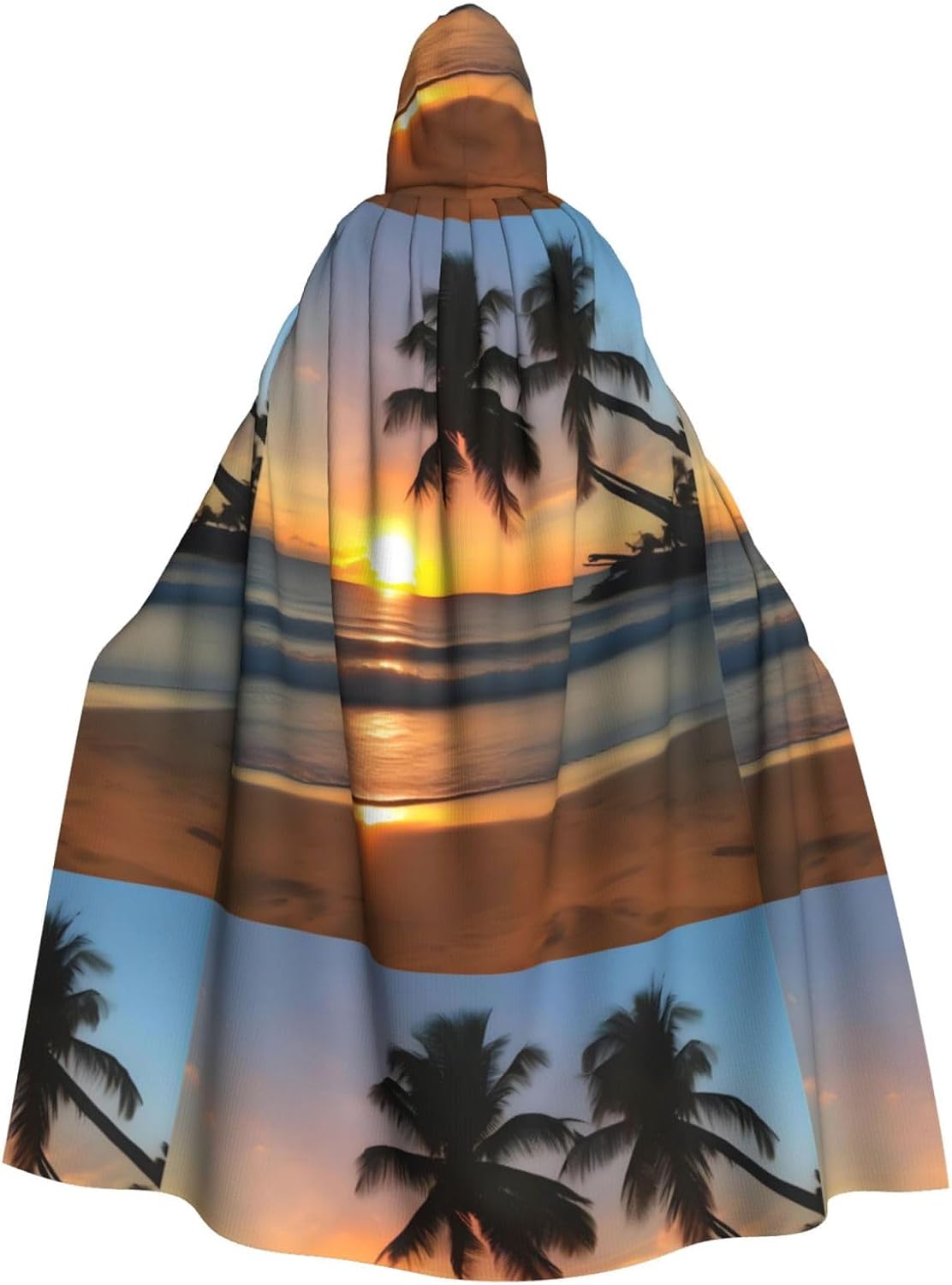 Sunset Beach Men Women Halloween Role Play Party Decoration Hooded Poncho Black