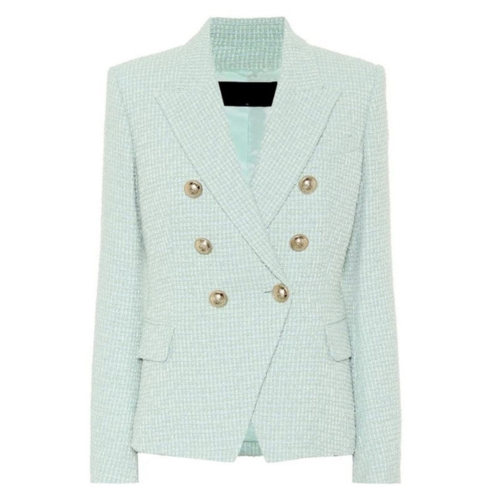 UZIAH Fall Spring Luxury Quality Unique Design Mint Tweed Slim Thick European High Street Lady Blazer Trench Coats For Women, (Color : Mint, Size : S)