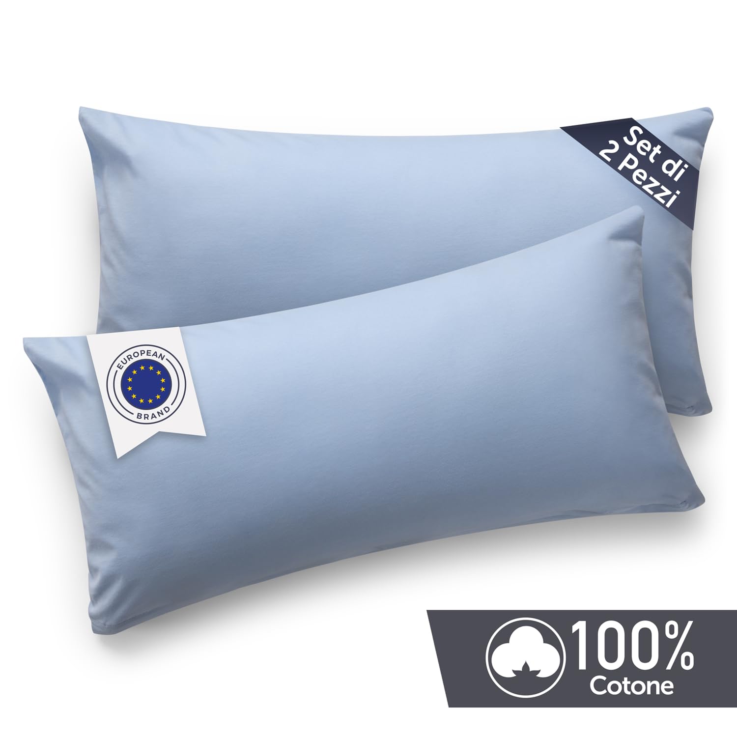 Blumtal Federe Cuscini Letto Matrimoniale Cotone - Federe Cuscini 50x70-100% Cotone, Set di 2 Federe in Jersey con Cerniera, Federa certificate Oeko-Tex, Federe Cuscino Letto - Azzurro