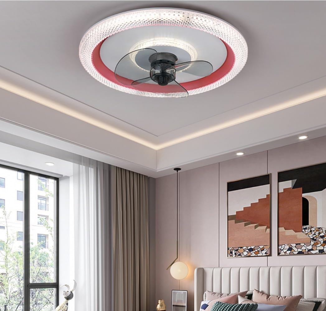 HXYSXHJUO Ceiling Fan Light LED Low Profile Indoor Remote Control Dimmable Mute for Bedroom Restaurant Kitchen Gold/Pink/Blue 50CM (Co
