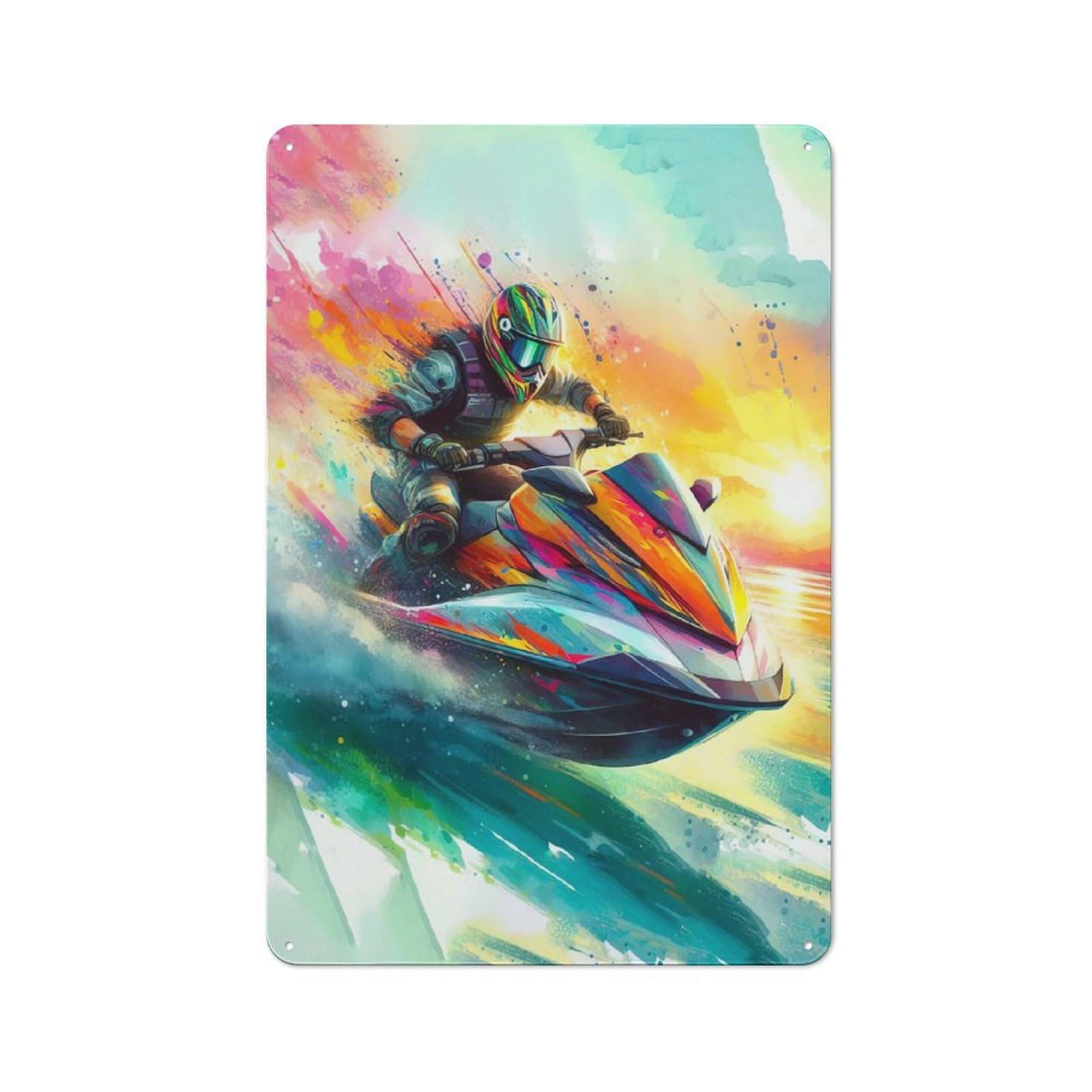 Junmoney Style-17 Vintage Metal Plaque 30X20cm Featuring Jet Ski Rider For Hallway Wall, For Wall Display Collectors