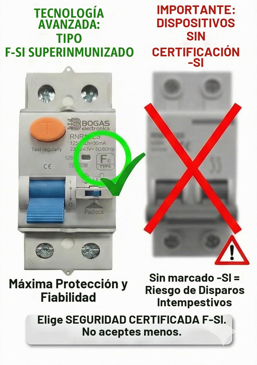 Diferencial electrico Type F-SI |40 amperios|300mA|2 polos (N+F)| con certificaciones oficiales y C E.