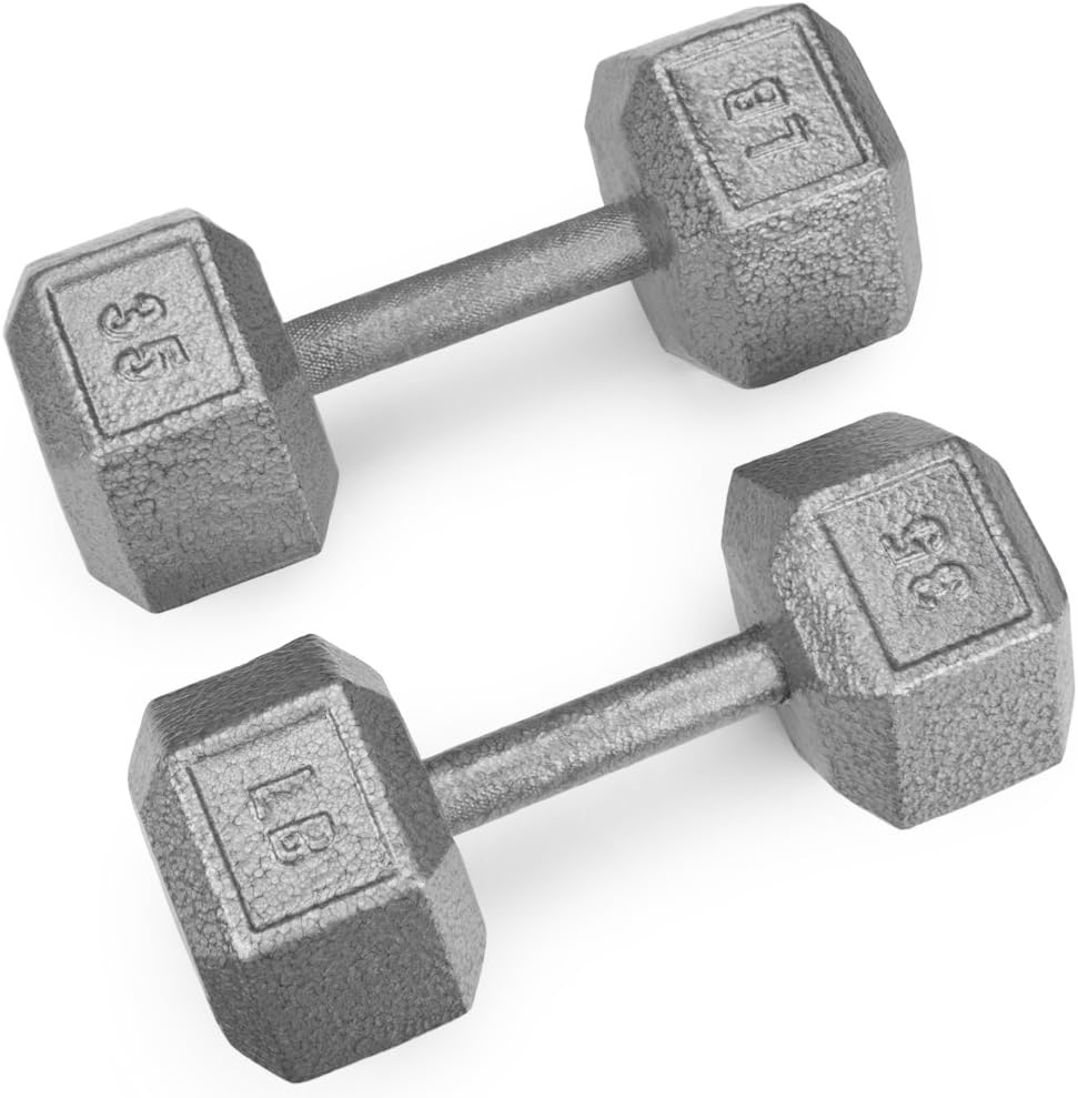 Crown Sporting Goods Pair (2) of Cast Iron Hex Dumbbells with Hammertone Finish (35 LB)