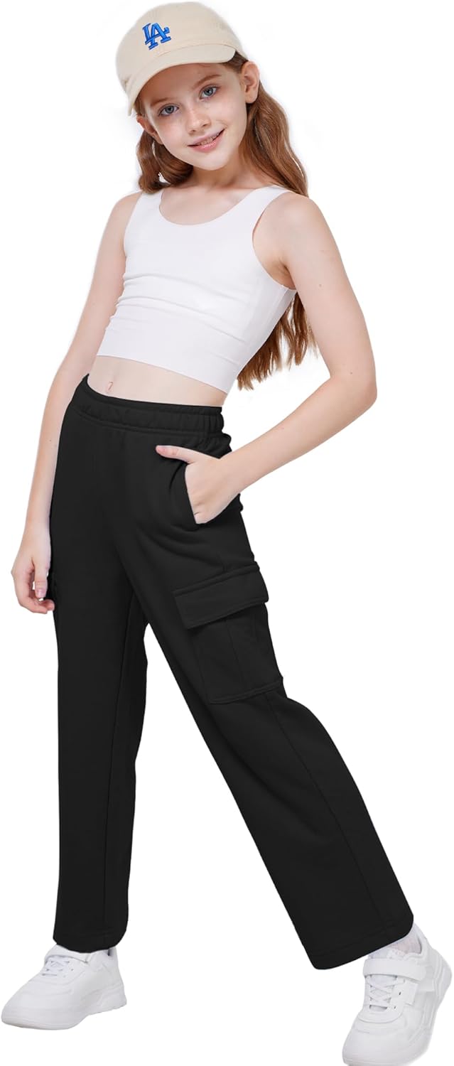WULFUL Girl’s Cargo Sweatpants Wide Leg Fleece Lined Casual Pants for Girl Fall Winter Baggy High Waisted Pants with Pockets - Image 5