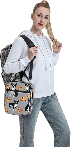 Miniatura 7 de Durable gris Boston Terrier perro pizza aislado almuerzo bolsas almuerzo totalizador reutilizable enfriamiento Tote para ir de compras, oficina,