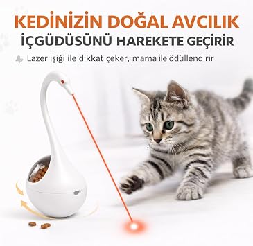 İnteraktif Kedi Oyuncağı Lazerli Mama Dispenseri Turuncu – Otomatik Hareketli Kedi Oyunu, Lazer Pointer Kedi Oyuncağı, Denge Oyuncak, Ödül Mamaları İçin (Piller Dahil)
