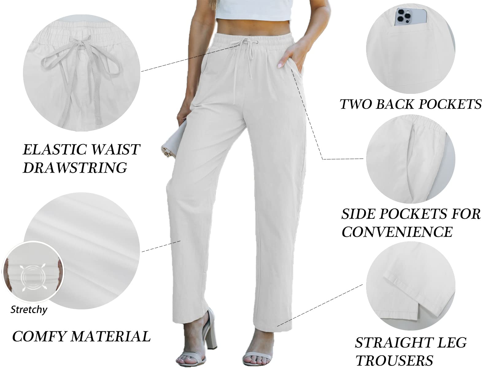 HVEPUO Hosen Damen Sommerhose Damen Leicht High Waist Hose Baumwollhose Freizeithose