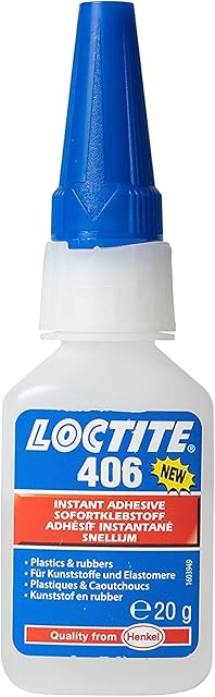 LOCTITE 406, Low Viscosity Liquid Adhesive, High Strength Adhesive for Plastics and Elastomers, Fast Curing Cyanoacrylate Glue Adhesive for Quick Fixing, 20g
