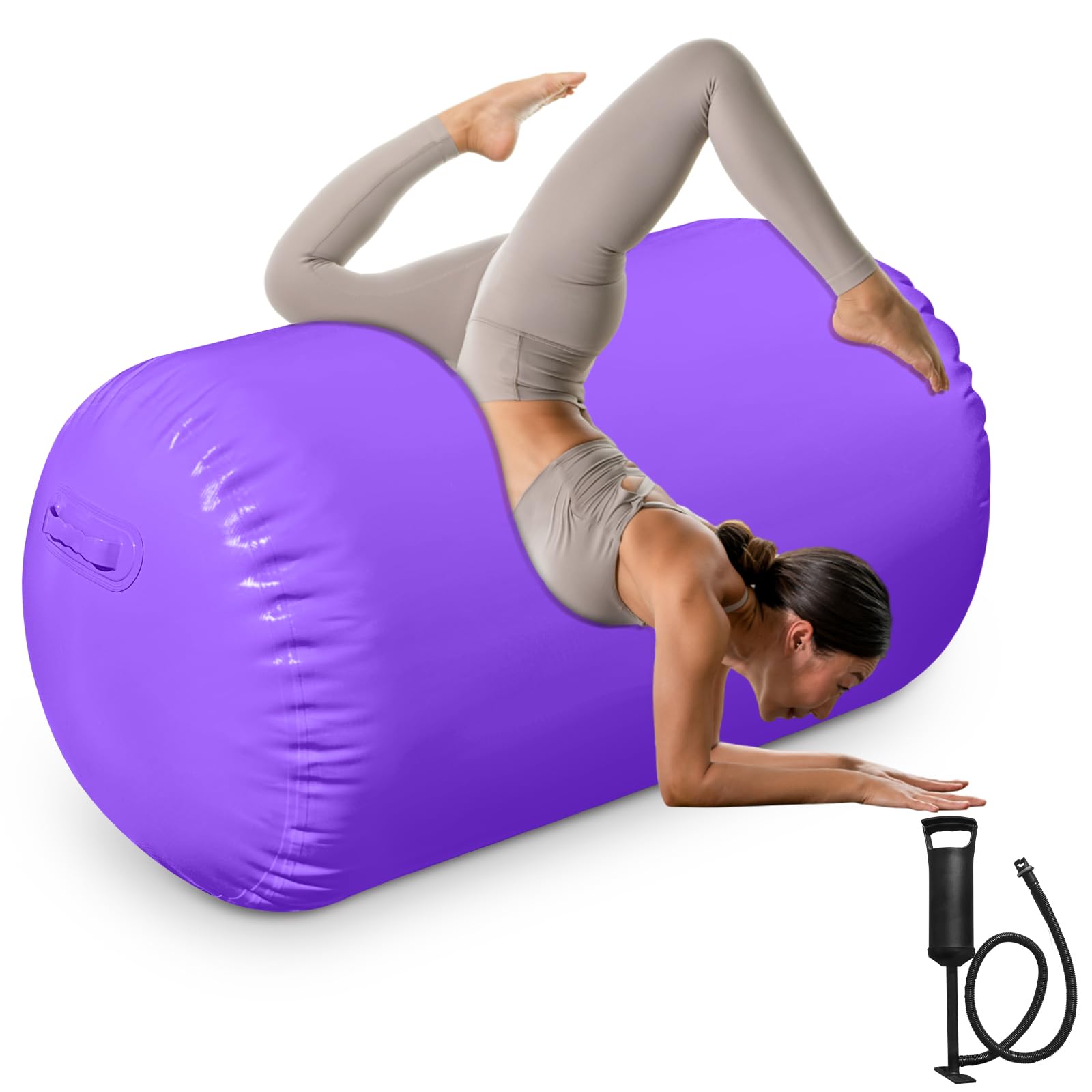 Heipigo Air Roller Gymnastics Barrel, 120x60cm Backhandspring Training Tumble Barrel, Inflatable Gymnastics Roller for Tumbling Cheerleading Training Yoga Gym with Manual Air Pump