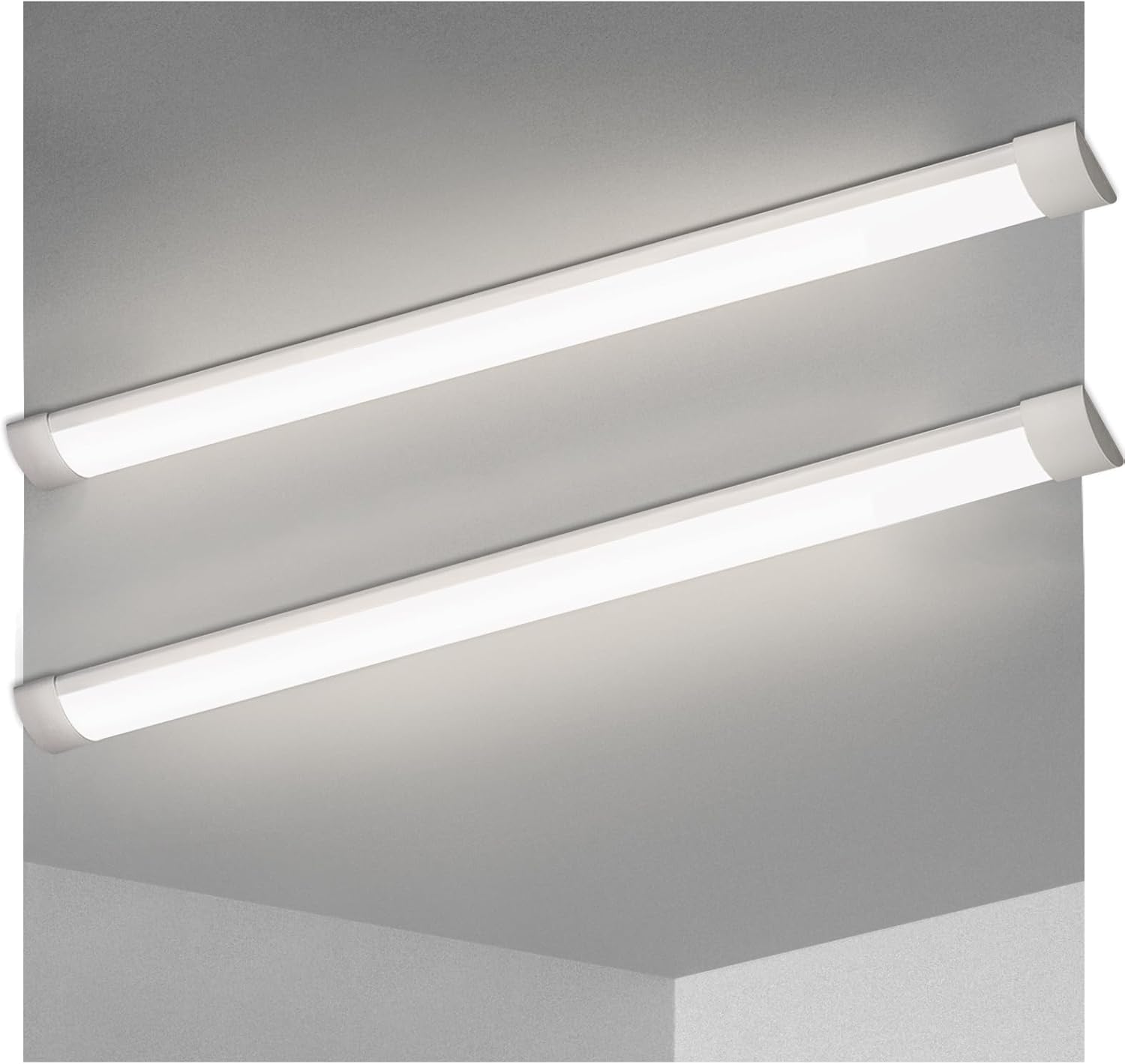 KILIPOL 5FT LED Batten Light, Ceiling Surface Mounted Slim LED Tube Lights, 50W 4000K Neutral White for Office, Shop, Garage, Home, 2 Packs 5FT 2 Packs