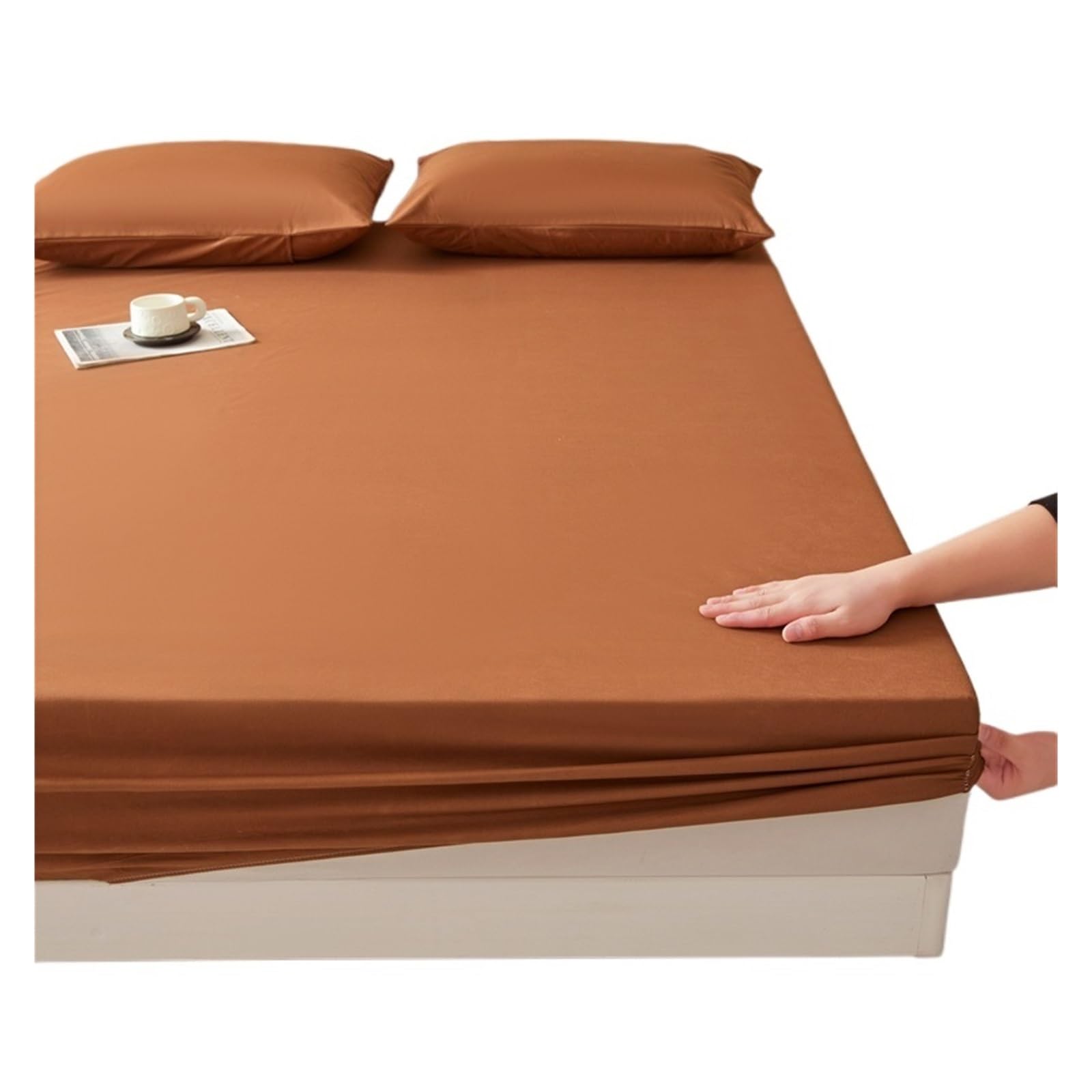 BGHYJKOL Mattress Protector Double Bed Elastic Fitted Sheet Waterproof Couple Double Bed Sheets Linen Mattress Protector(Chocolate,King)