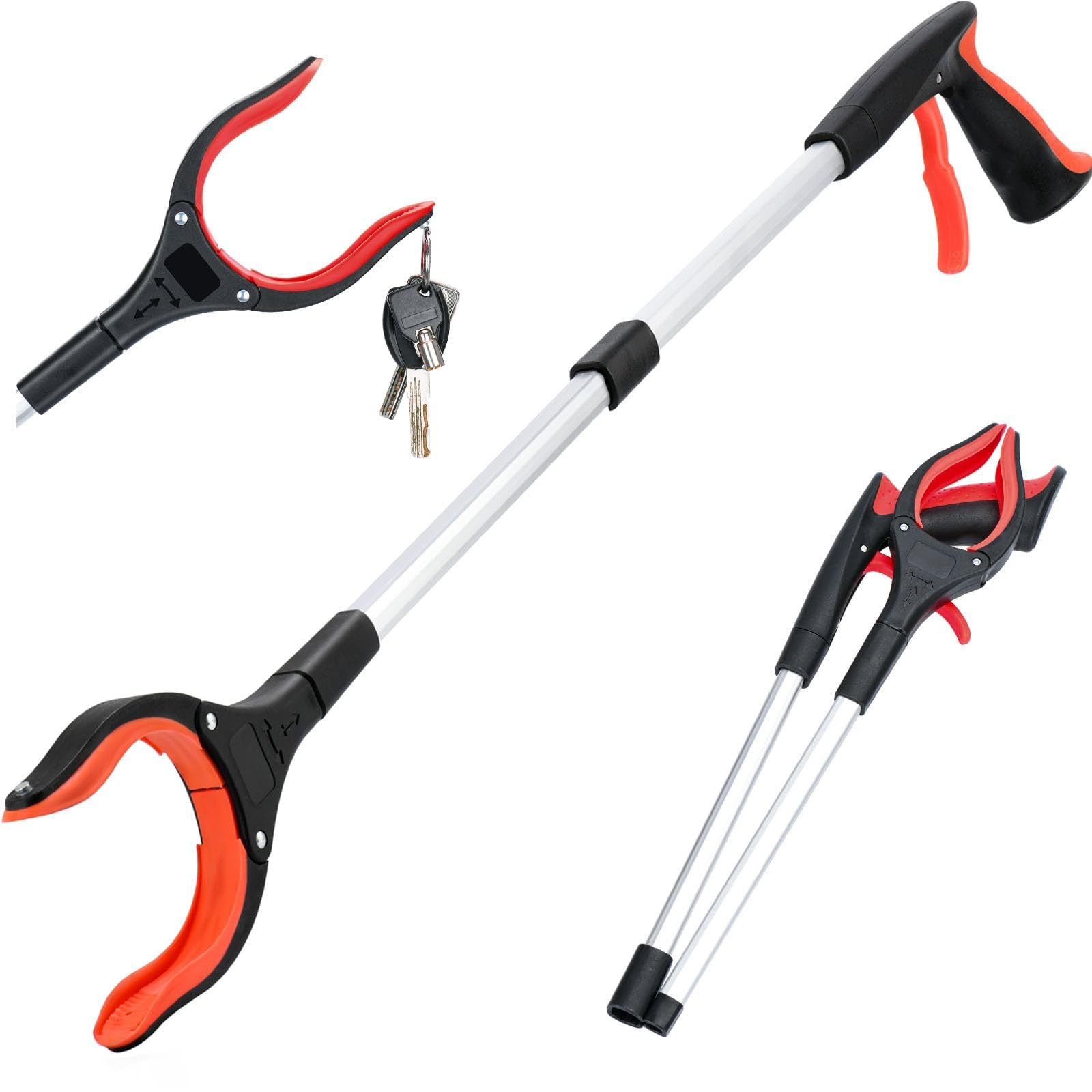 Grabber Reacher Tool, 360° Rotating Head, Wide Jaw, 83cm Foldable, Lightweight Trash Claw Grabbers for Elderly, Reaching Tool for Trash Pick Up Stick, Litter Picker, Arm Extension