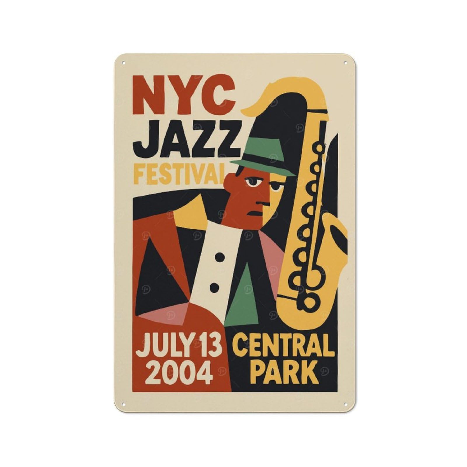 Junmoney Style-21 Nyc Jazz Festival Decorative Metal Plaque 30X20cm, Shop Front Style Bistro Wall Plaque For Tea Room, Shop Wall Or Breakfast Area