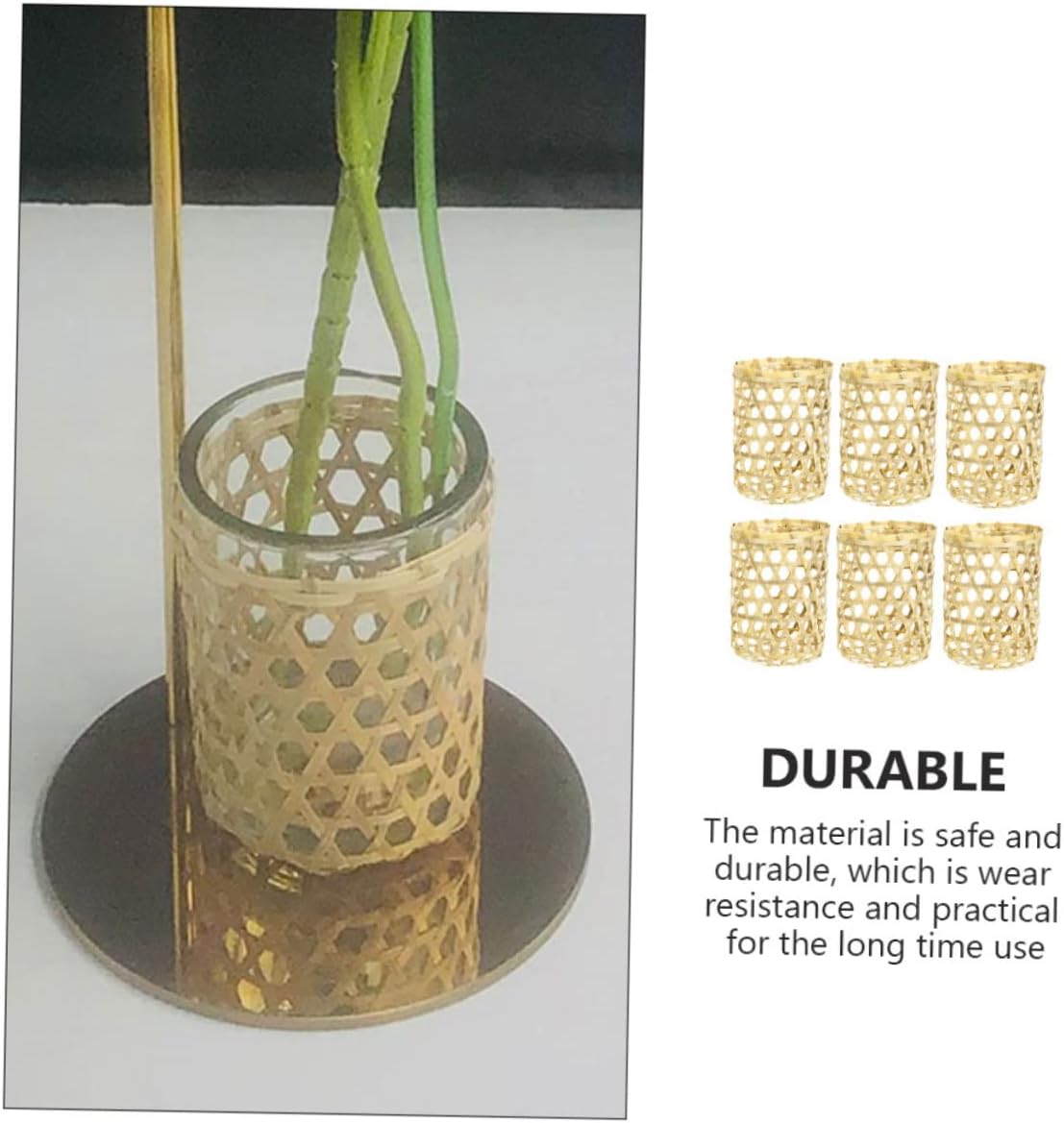 Ciieeo Handwoven Bamboo Cup Sleeves Set of 6 Heat Resistant Wicker Mug Covers with Non-Slip Grip Protective Cup Sleeves for Home Kitchen and Bathroom 2.55X2.16X2.16 Inch