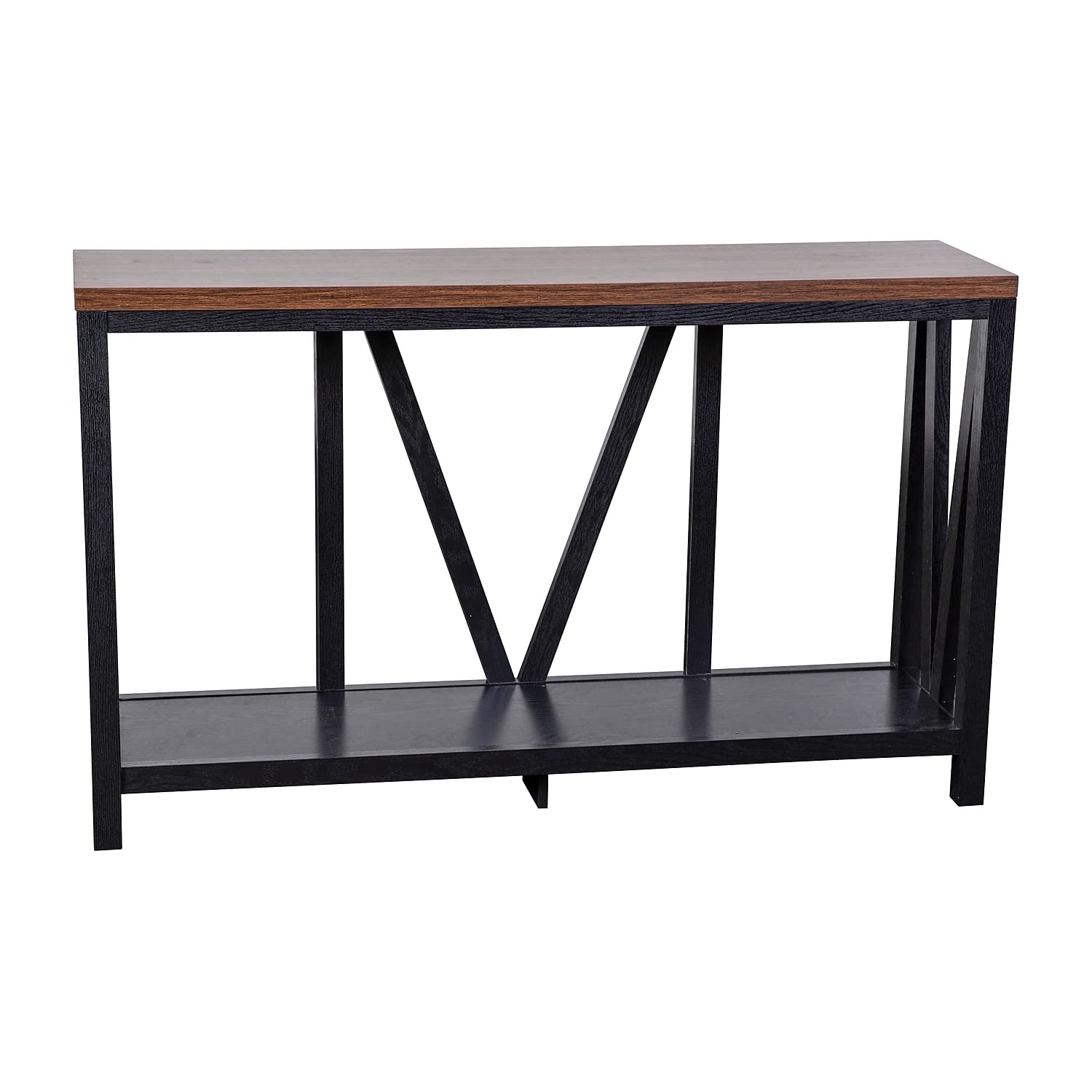 Flash Furniture Charlotte Farmhouse 2-Tier Console Table - Black Finish Engineered Wood Frame - Walnut Finish Tabletop - For Entryway or Living Room