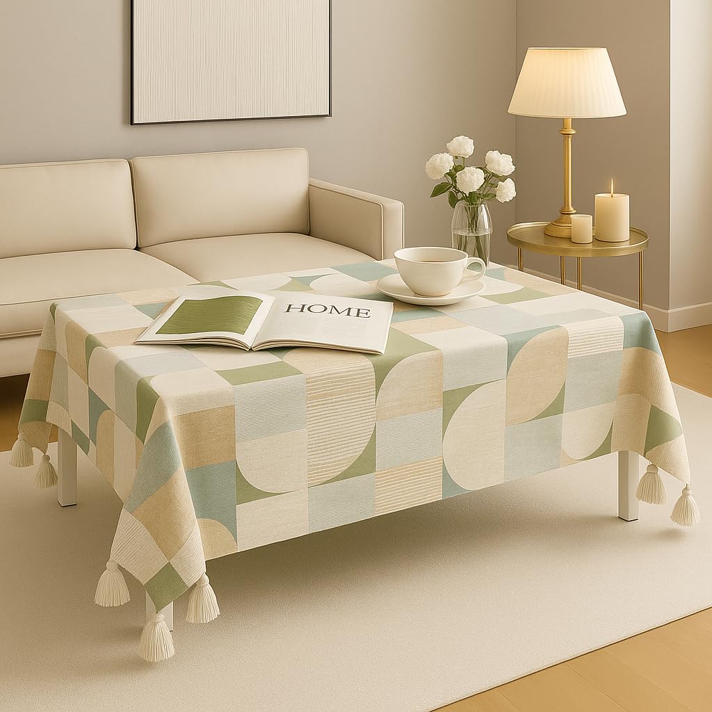 WWW.THROWPILLOW.IN Abstract Harmony Printed Print Tassel Boho Printed Dining Table Cover Rectangle Shape 40"x 60", Anti Skid Table Cloth for 4 Feet Center Coffee Table Cover|Living Room Diwali Decor-image-9