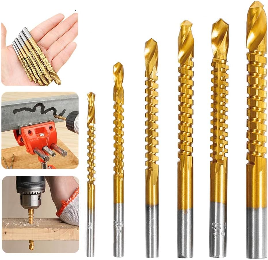 Sichumaria 6Pcs Hss Titanium Coated Twist Straight Drill Bits Set Sichumaria Woodworking Drilling Wood Metal Cutting Hole High Speed Steel Drill Set For Metal, Wood, & Plastic Tool -3-8Mm