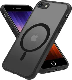 Capa magnética para iPhone SE 2022/3rd/2020/2ª geração, iPhone 8 e iPhone 7 [compatível com Magsafe] Capa protetora fina translúcida fosca à prova de choque, preta