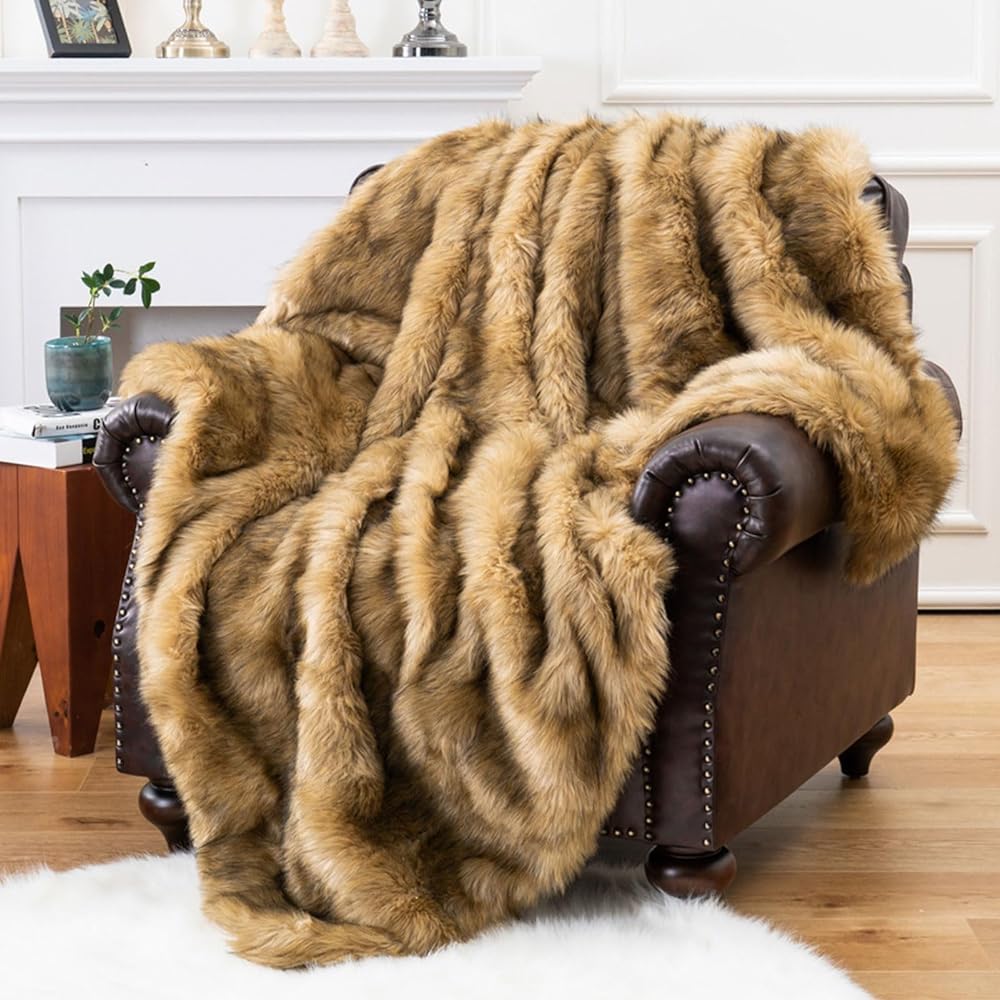 GWWBD Faux Fur Throw Blanket Soft Fluffy Blankets For Couch And Bed,Super Soft Shaggy Throw Blanket,Cozy,Luxury,Fur Bed Blanket Couch Throws Decoration(Size:127×152cm/50×59.84in,Color:Yellow)