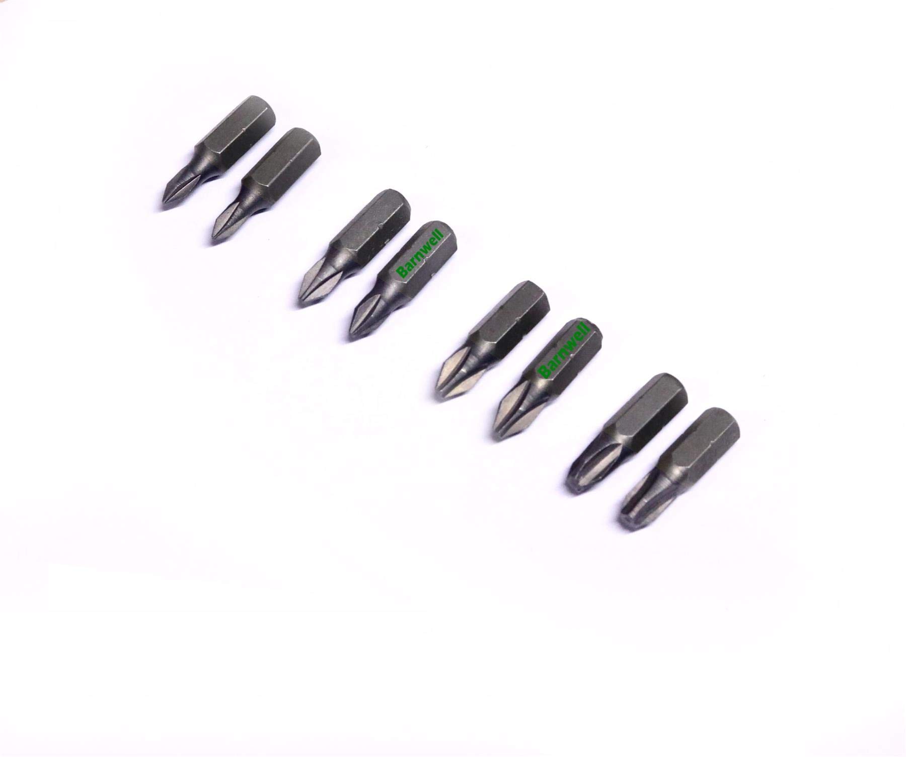 Barnwell Set of 8 PH0 PH1 PH2 PH3 Phillips Screwdriver Bits 1/4" Hex Drive Drill