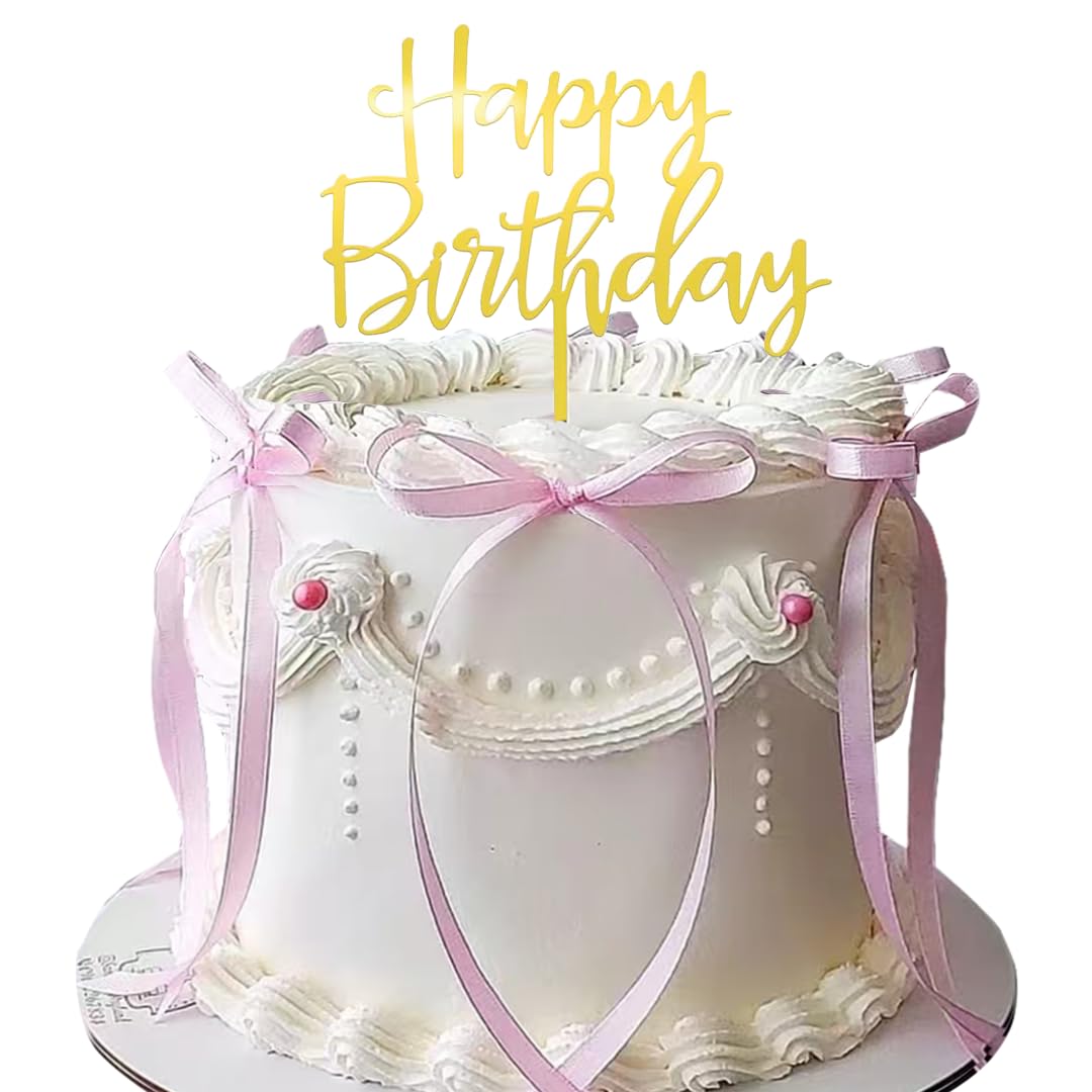Coquette - Decoración vintage para tarta con letrero de feliz cumpleaños, diseño de cinta y corazón (rosa)