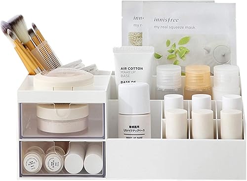 Organizador de maquillaje, organizador de escritorio con cajones, organizador de almacenamiento de cosméticos para tocador de baño, caja de