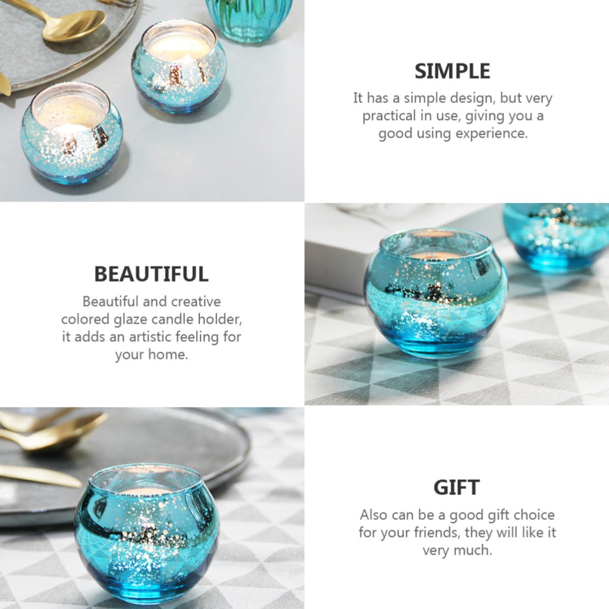 Cabilock 12 Piezas Portavelas de Azul con Motas Soporte Decorativo para Velas Pequeñas Diseño Moderno para Salón Dormitorio y Oficina