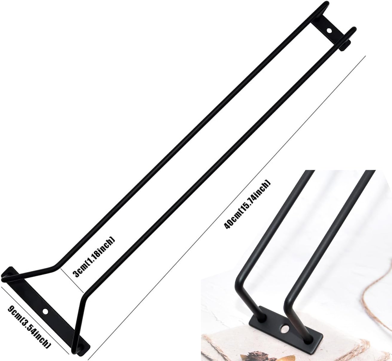 Dianoo Portabicchieri da vino nero, 30,5 cm, supporto per bicchieri da vino, sotto mensola, scaffale per calici sotto armadietto, 3 file