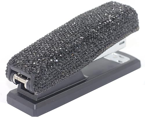 Miniatura 3 de Bestbling Engrapadora de escritorio con tachuelas de diamantes de imitación con 1000 grapas, capacidad de 20 hojas, base antideslizante para uso en